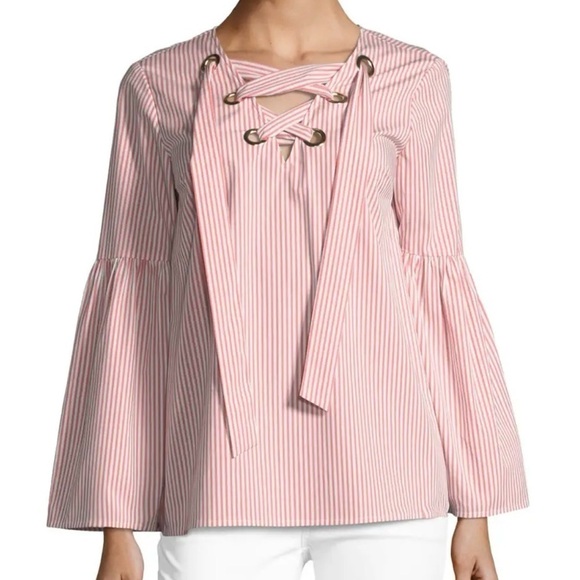 MICHAEL Michael Kors Tops - MICHAEL Michael Kors Striped Lace Up Poplin Bell Sleeve Top- NWT